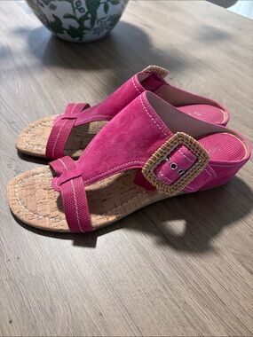 Donald J. Pliner Hot Pink Suede Slide Mules with Woven Buckle
